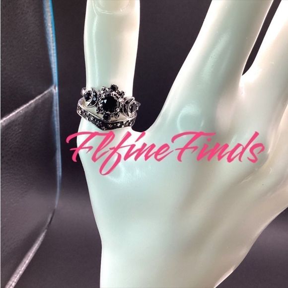 🖤⭐️Celestial Silver black Obsidian 2 piece ring.🖤⭐️ - Picture 3 of 17